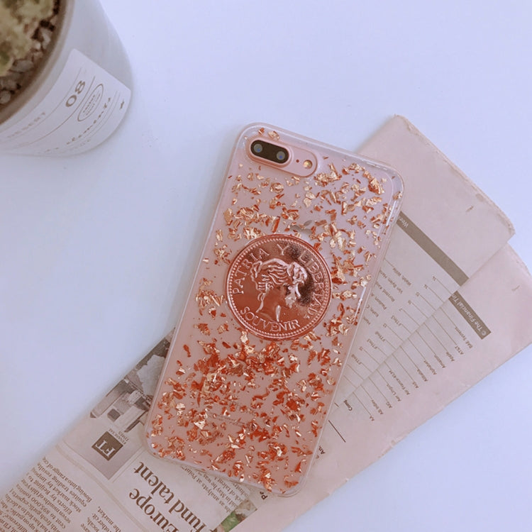 For iPhone 8 Plus & 7 Plus Fashion Commemorative Coin Pattern TPU Protective Back Cover Case(Gold)