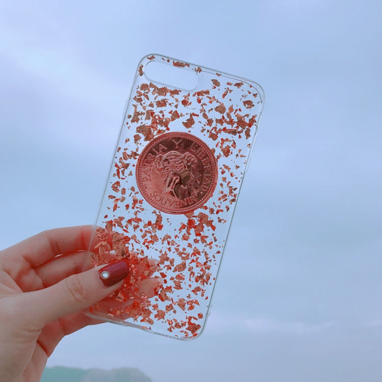 For iPhone 8 Plus & 7 Plus Fashion Commemorative Coin Pattern TPU Protective Back Cover Case(Gold)