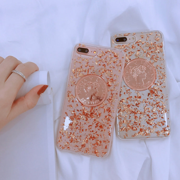 For iPhone 8 Plus & 7 Plus Fashion Commemorative Coin Pattern TPU Protective Back Cover Case(Gold)