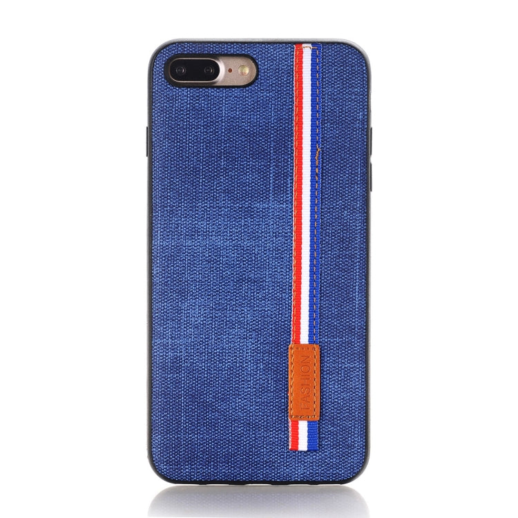 For iPhone 8 Plus Denim Texture Protective Back Cover Case with Lanyard