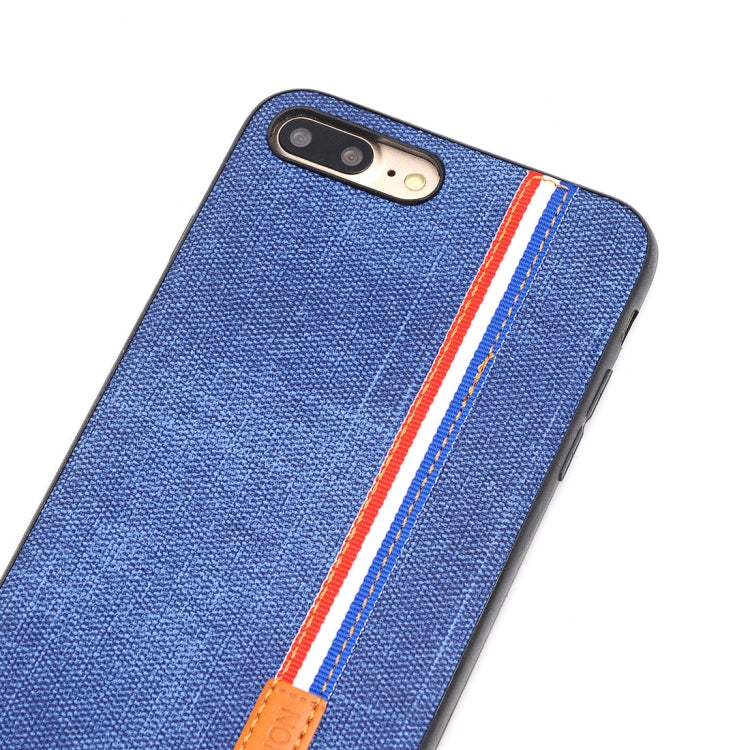 For iPhone 8 Plus Denim Texture Protective Back Cover Case with Lanyard