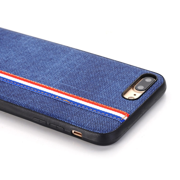 For iPhone 8 Plus Denim Texture Protective Back Cover Case with Lanyard