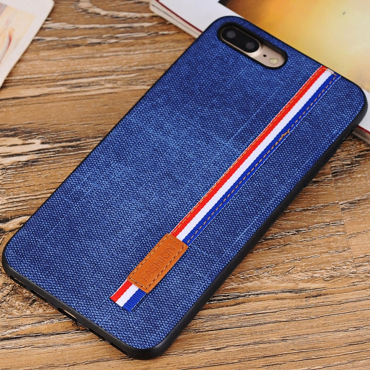 For iPhone 8 Plus Denim Texture Protective Back Cover Case with Lanyard