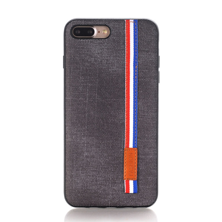 For iPhone 8 Plus Denim Texture Protective Back Cover Case with Lanyard