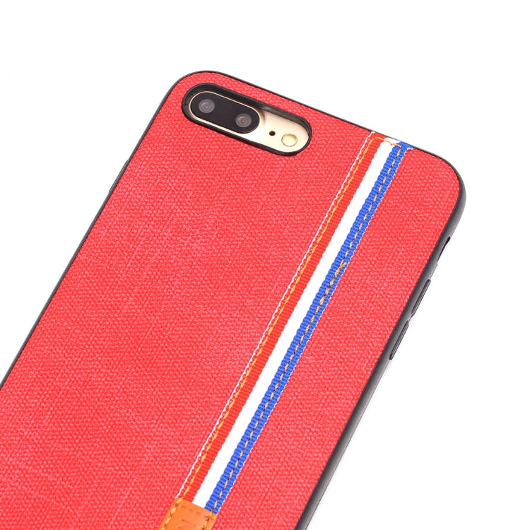 For iPhone 8 Plus Denim Texture Protective Back Cover Case with Lanyard
