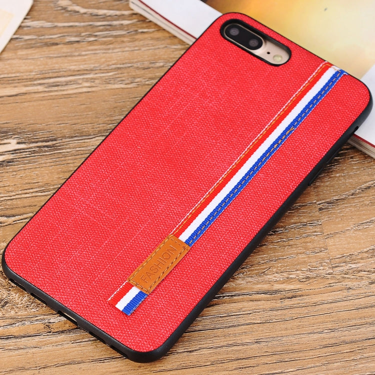 For iPhone 8 Plus Denim Texture Protective Back Cover Case with Lanyard