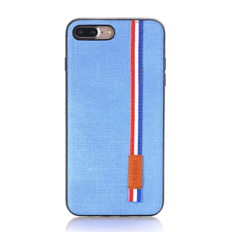 For iPhone 8 Plus Denim Texture Protective Back Cover Case with Lanyard