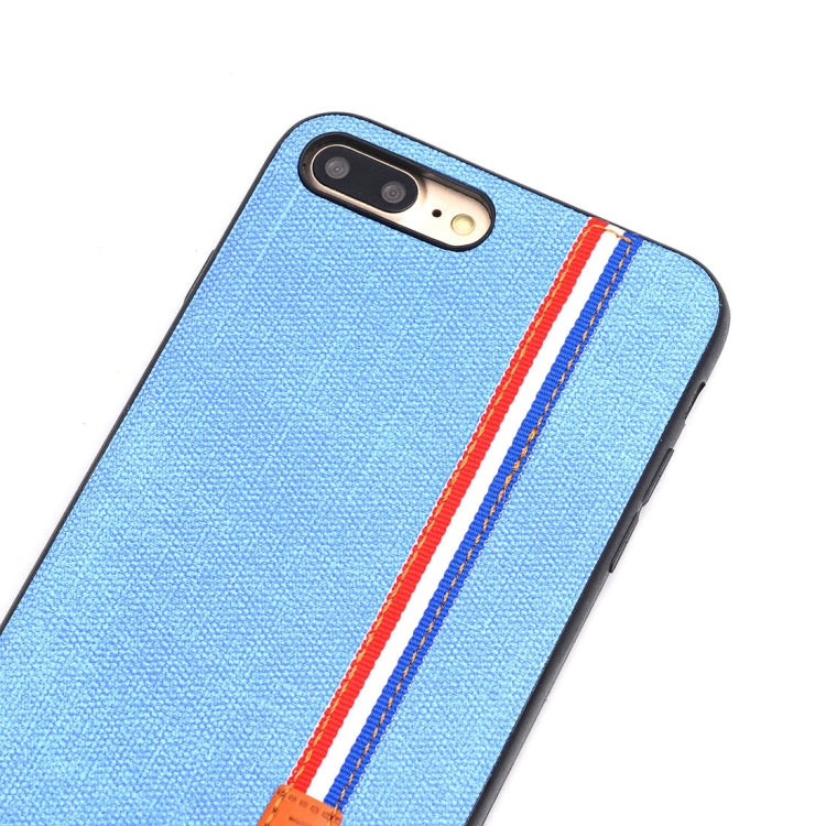 For iPhone 8 Plus Denim Texture Protective Back Cover Case with Lanyard