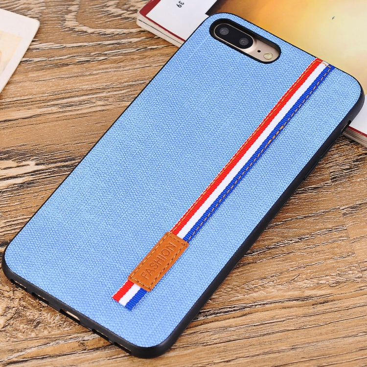 For iPhone 8 Plus Denim Texture Protective Back Cover Case with Lanyard