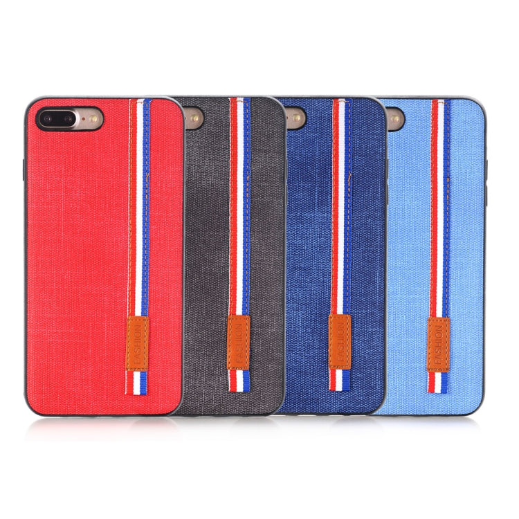 For iPhone 8 Plus Denim Texture Protective Back Cover Case with Lanyard