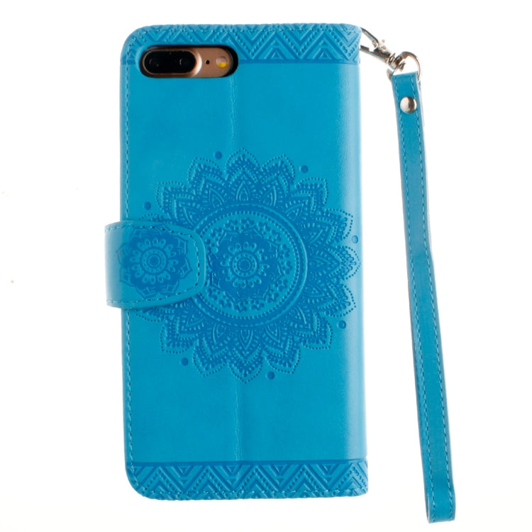 For iPhone 8 Plus & 7 Plus Embossment Mandala Print Horizontal Flip Leather Case with Holder & Card Slots & Wallet & Lanyard