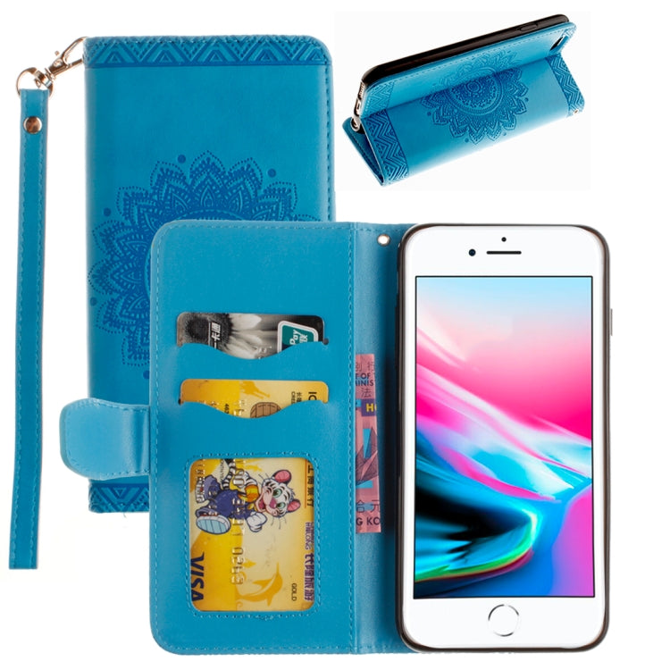 For iPhone 8 Plus & 7 Plus Embossment Mandala Print Horizontal Flip Leather Case with Holder & Card Slots & Wallet & Lanyard