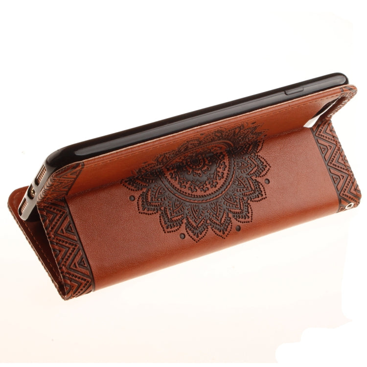 For iPhone 8 Plus & 7 Plus Embossment Mandala Print Horizontal Flip Leather Case with Holder & Card Slots & Wallet & Lanyard