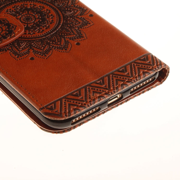 For iPhone 8 Plus & 7 Plus Embossment Mandala Print Horizontal Flip Leather Case with Holder & Card Slots & Wallet & Lanyard