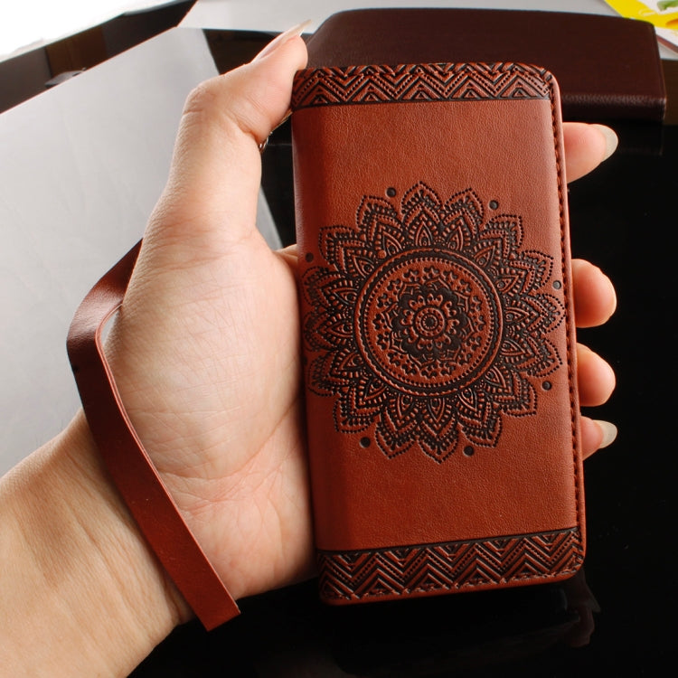 For iPhone 8 Plus & 7 Plus Embossment Mandala Print Horizontal Flip Leather Case with Holder & Card Slots & Wallet & Lanyard