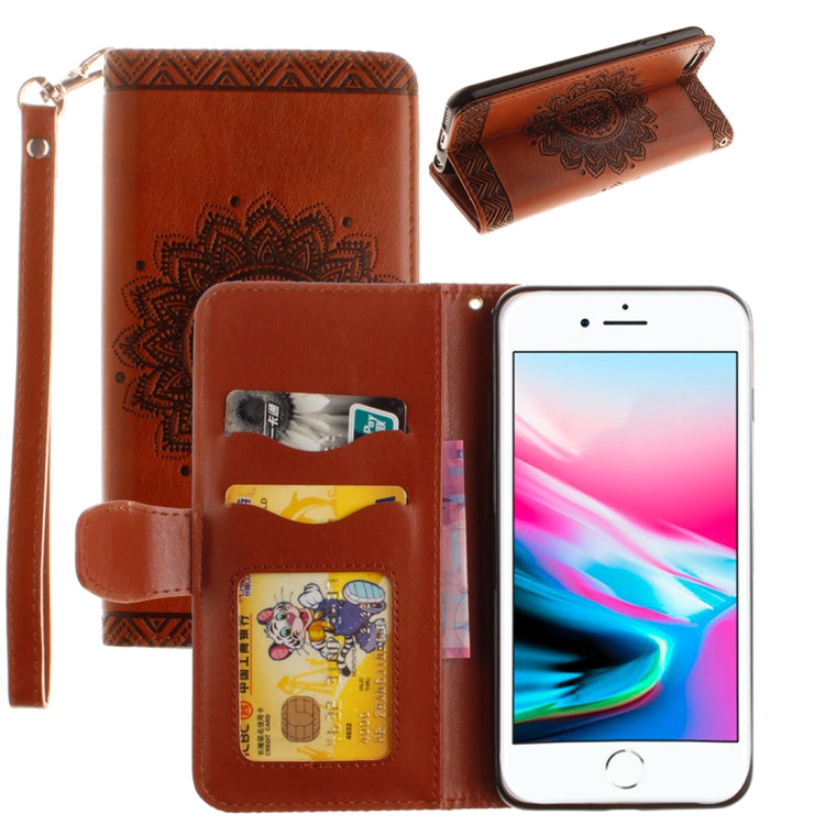 For iPhone 8 Plus & 7 Plus Embossment Mandala Print Horizontal Flip Leather Case with Holder & Card Slots & Wallet & Lanyard