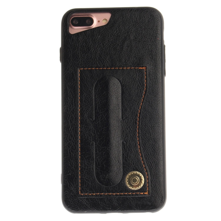 For iPhone 8 Plus & 7 Plus TPU + Leather Pasted Litchi Texture Protective Back Case with Holder & Card Slots