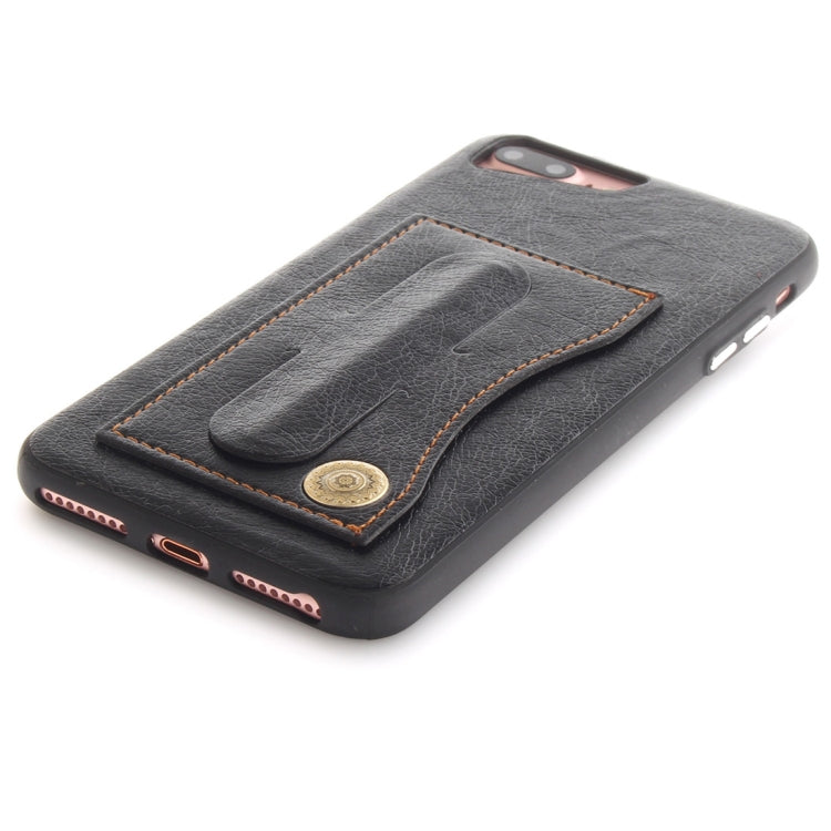 For iPhone 8 Plus & 7 Plus TPU + Leather Pasted Litchi Texture Protective Back Case with Holder & Card Slots