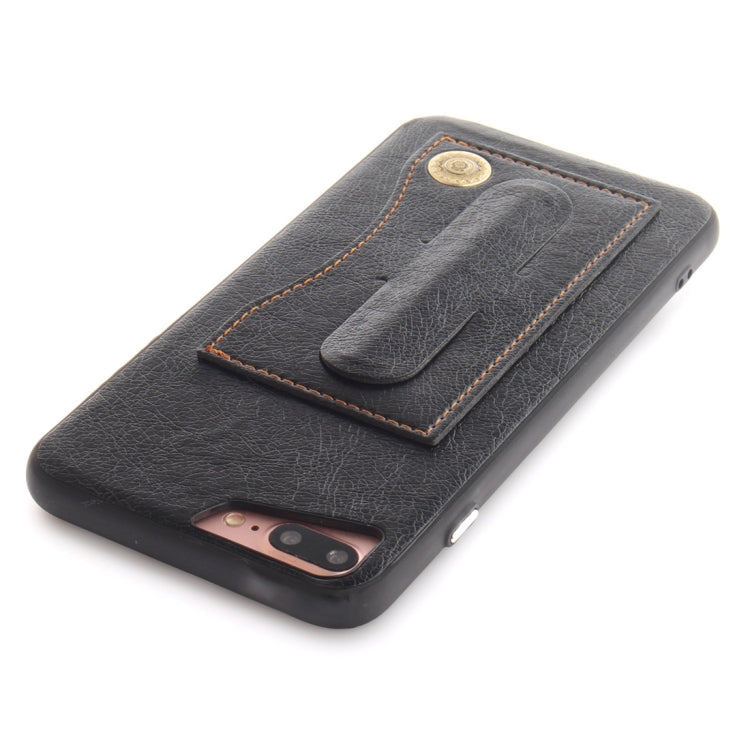 For iPhone 8 Plus & 7 Plus TPU + Leather Pasted Litchi Texture Protective Back Case with Holder & Card Slots