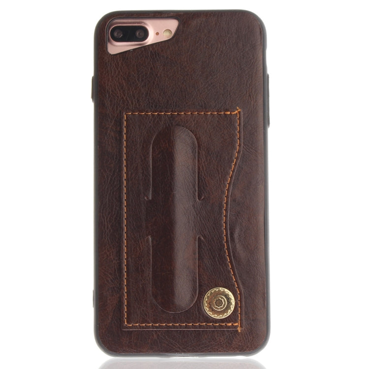 For iPhone 8 Plus & 7 Plus TPU + Leather Pasted Litchi Texture Protective Back Case with Holder & Card Slots