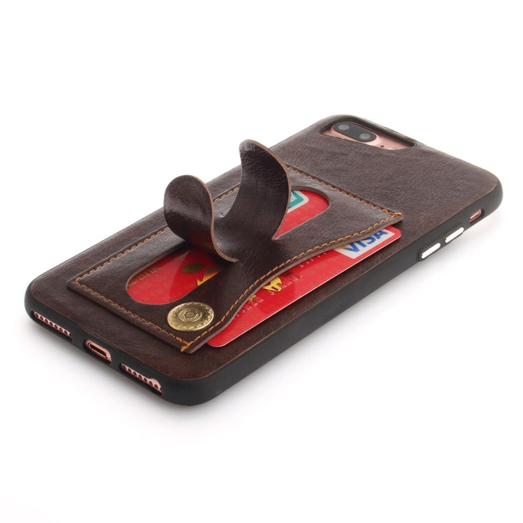 For iPhone 8 Plus & 7 Plus TPU + Leather Pasted Litchi Texture Protective Back Case with Holder & Card Slots