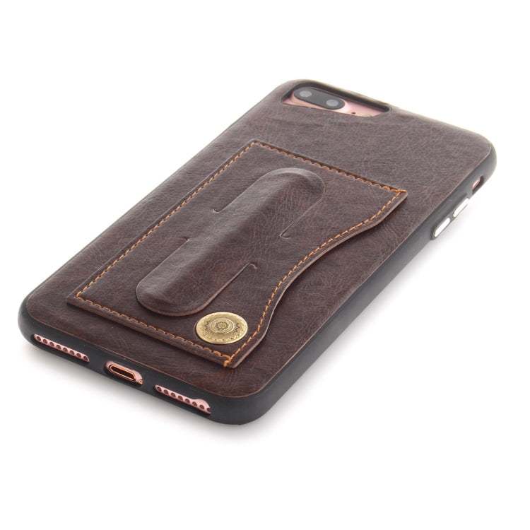 For iPhone 8 Plus & 7 Plus TPU + Leather Pasted Litchi Texture Protective Back Case with Holder & Card Slots