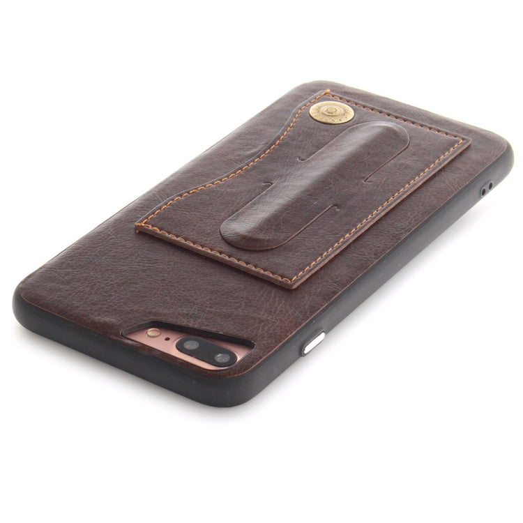 For iPhone 8 Plus & 7 Plus TPU + Leather Pasted Litchi Texture Protective Back Case with Holder & Card Slots