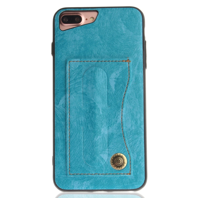 For iPhone 8 Plus & 7 Plus TPU + Leather Pasted Litchi Texture Protective Back Case with Holder & Card Slots
