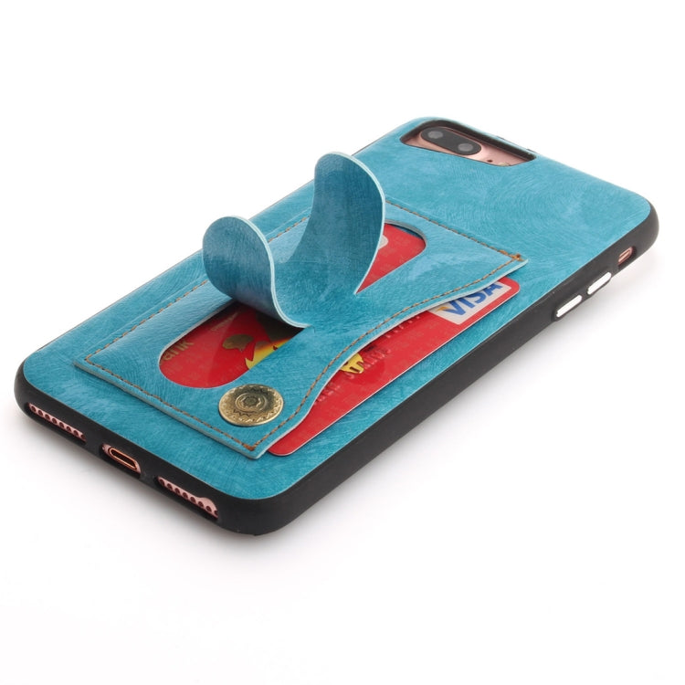 For iPhone 8 Plus & 7 Plus TPU + Leather Pasted Litchi Texture Protective Back Case with Holder & Card Slots