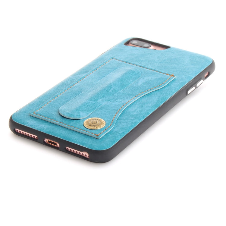 For iPhone 8 Plus & 7 Plus TPU + Leather Pasted Litchi Texture Protective Back Case with Holder & Card Slots