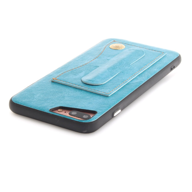 For iPhone 8 Plus & 7 Plus TPU + Leather Pasted Litchi Texture Protective Back Case with Holder & Card Slots