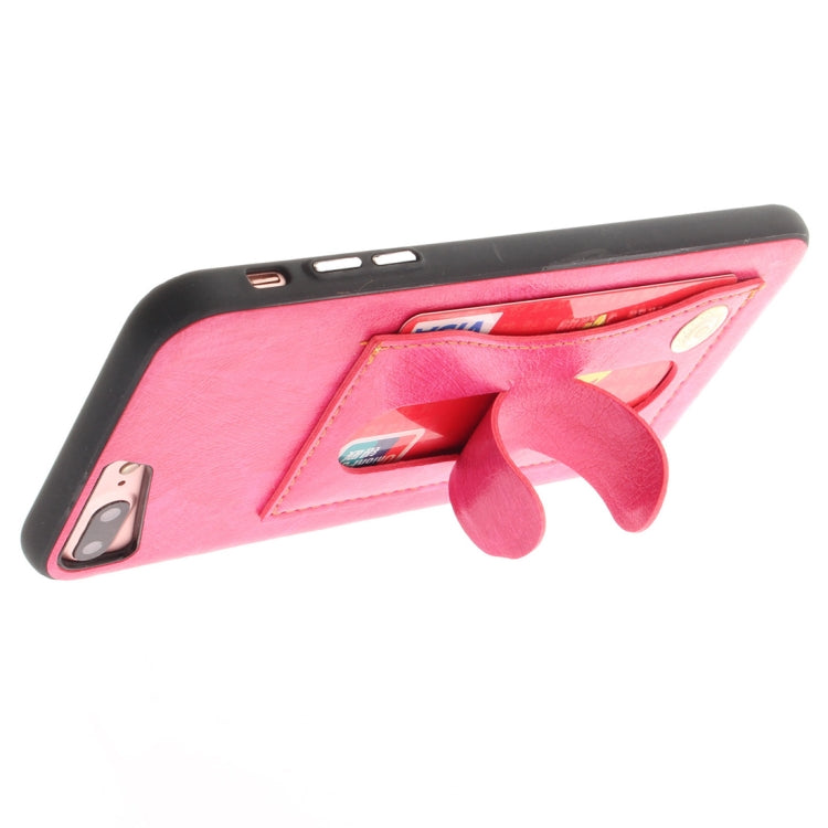 For iPhone 8 Plus & 7 Plus TPU + Leather Pasted Litchi Texture Protective Back Case with Holder & Card Slots