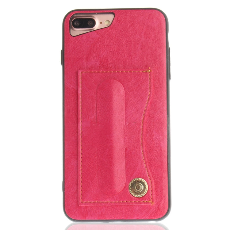For iPhone 8 Plus & 7 Plus TPU + Leather Pasted Litchi Texture Protective Back Case with Holder & Card Slots