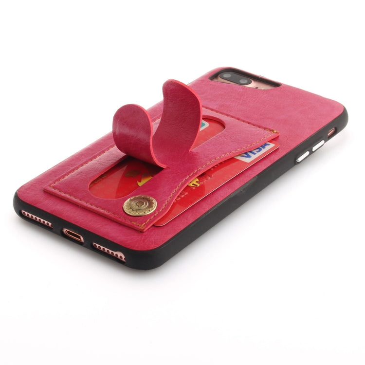 For iPhone 8 Plus & 7 Plus TPU + Leather Pasted Litchi Texture Protective Back Case with Holder & Card Slots