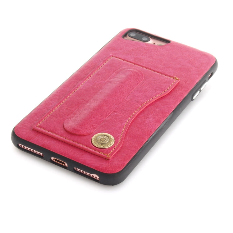 For iPhone 8 Plus & 7 Plus TPU + Leather Pasted Litchi Texture Protective Back Case with Holder & Card Slots