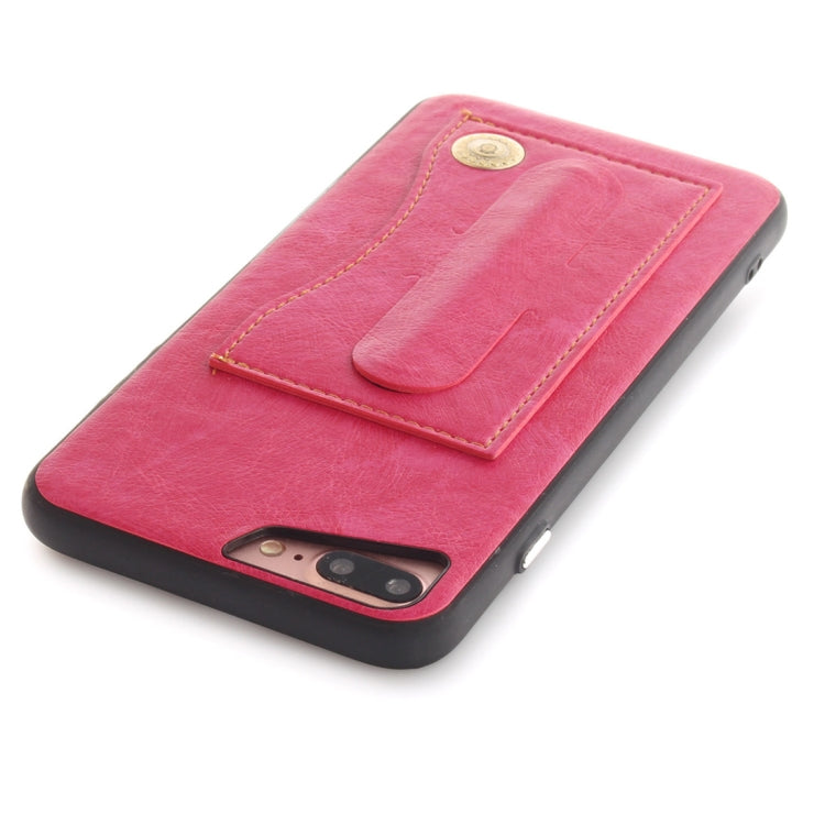 For iPhone 8 Plus & 7 Plus TPU + Leather Pasted Litchi Texture Protective Back Case with Holder & Card Slots