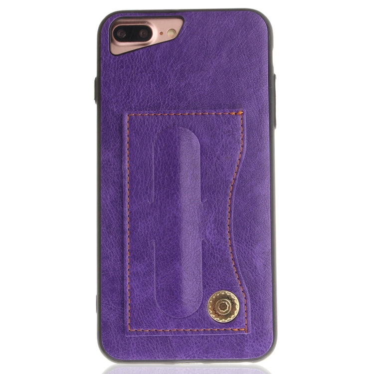 For iPhone 8 Plus & 7 Plus TPU + Leather Pasted Litchi Texture Protective Back Case with Holder & Card Slots