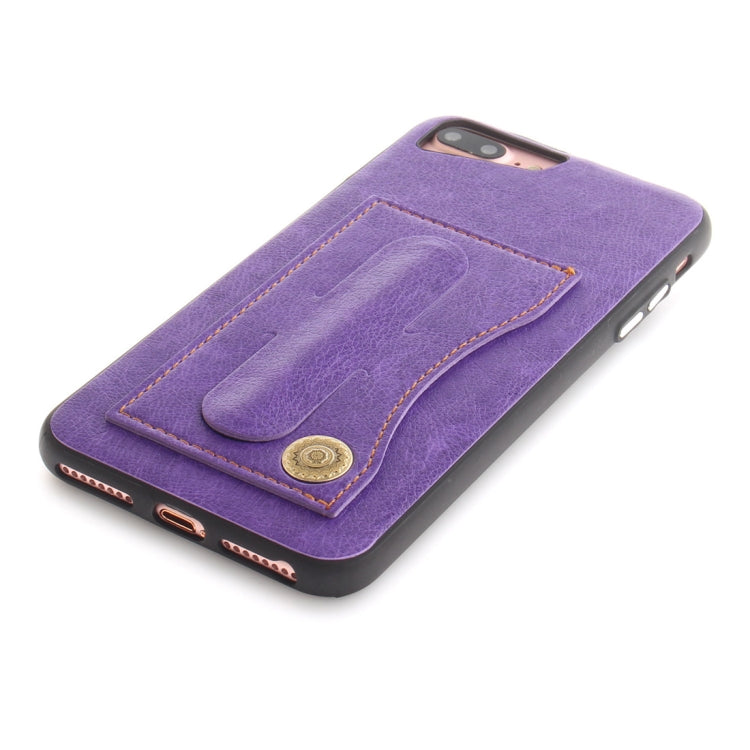 For iPhone 8 Plus & 7 Plus TPU + Leather Pasted Litchi Texture Protective Back Case with Holder & Card Slots