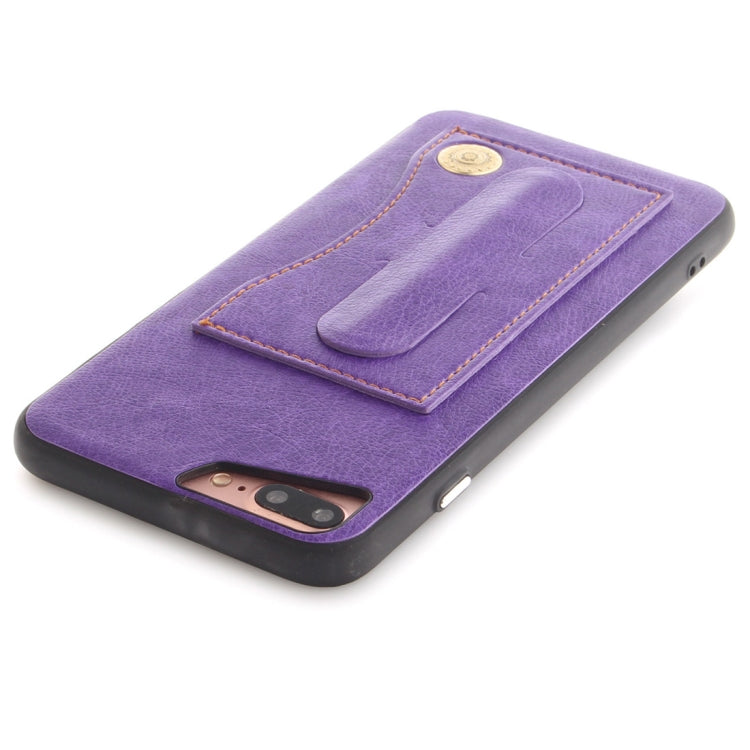 For iPhone 8 Plus & 7 Plus TPU + Leather Pasted Litchi Texture Protective Back Case with Holder & Card Slots