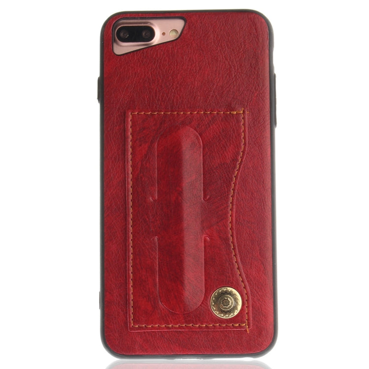 For iPhone 8 Plus & 7 Plus TPU + Leather Pasted Litchi Texture Protective Back Case with Holder & Card Slots