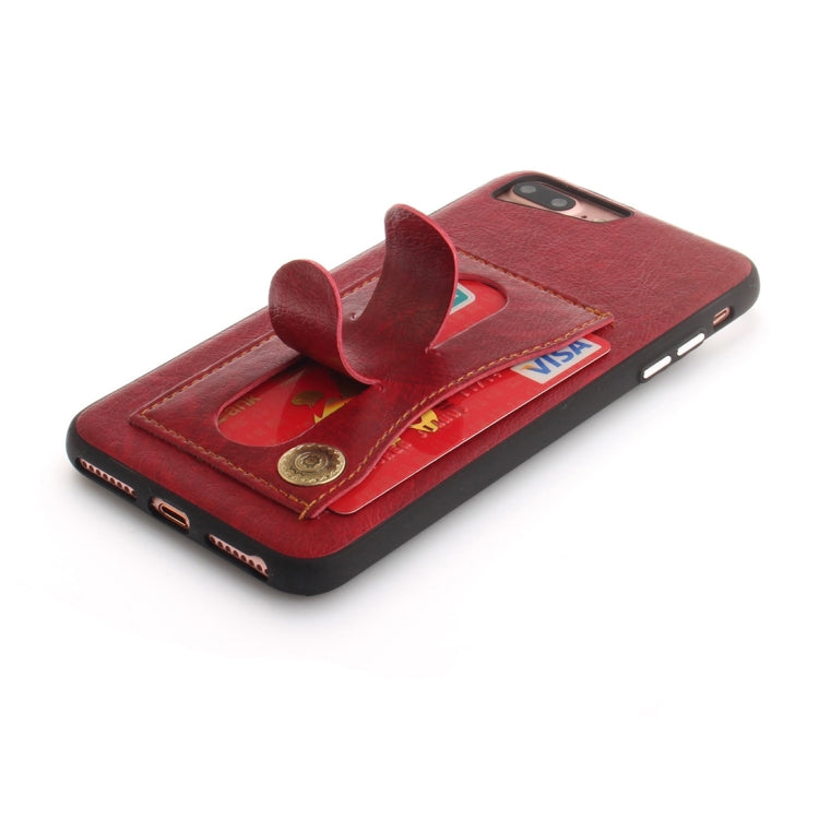 For iPhone 8 Plus & 7 Plus TPU + Leather Pasted Litchi Texture Protective Back Case with Holder & Card Slots
