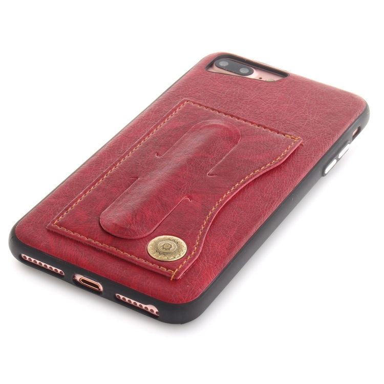 For iPhone 8 Plus & 7 Plus TPU + Leather Pasted Litchi Texture Protective Back Case with Holder & Card Slots