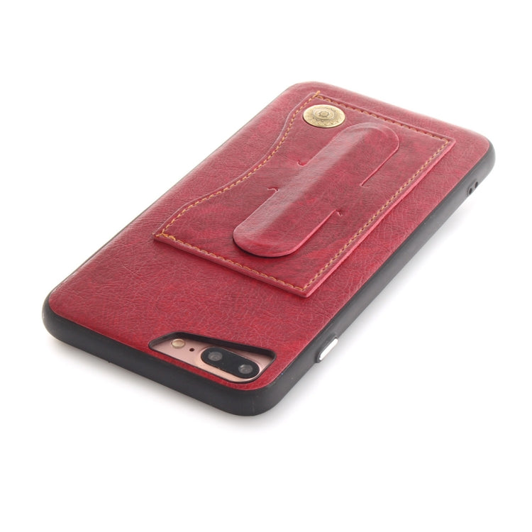 For iPhone 8 Plus & 7 Plus TPU + Leather Pasted Litchi Texture Protective Back Case with Holder & Card Slots