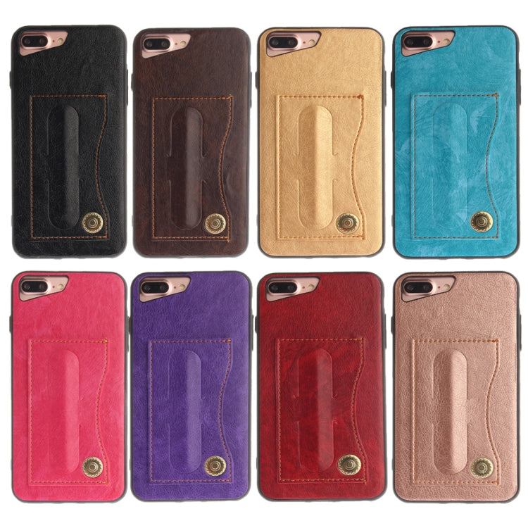 For iPhone 8 Plus & 7 Plus TPU + Leather Pasted Litchi Texture Protective Back Case with Holder & Card Slots