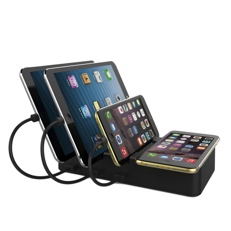 HS-CH008 Foldable 3 Ports USB Charging Station With QI Wireless Charger Pad, For iPhone X/8, Tablets, Cameras and Most IOS & Android Smartphones