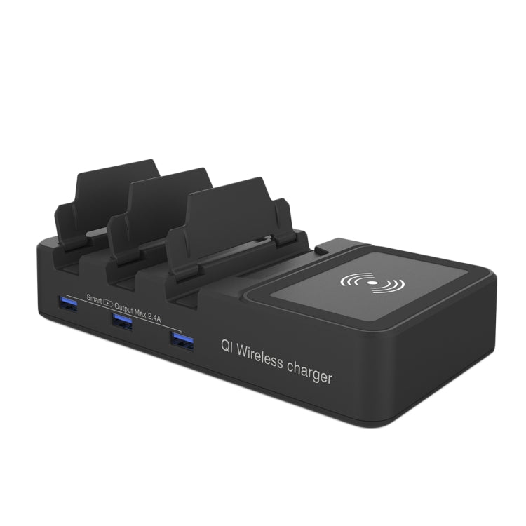 HS-CH008 Foldable 3 Ports USB Charging Station With QI Wireless Charger Pad, For iPhone X/8, Tablets, Cameras and Most IOS & Android Smartphones