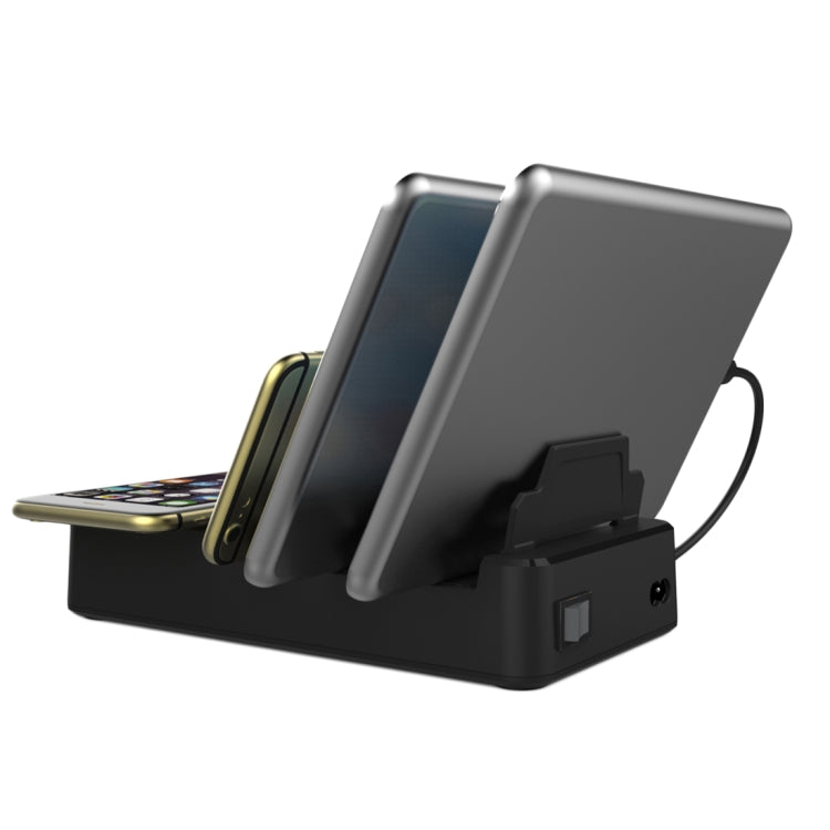 HS-CH008 Foldable 3 Ports USB Charging Station With QI Wireless Charger Pad, For iPhone X/8, Tablets, Cameras and Most IOS & Android Smartphones