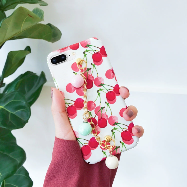 For iPhone 8 Plus & 7 Plus IMD Cherry Pattern Protective Back Case Cover with Chain
