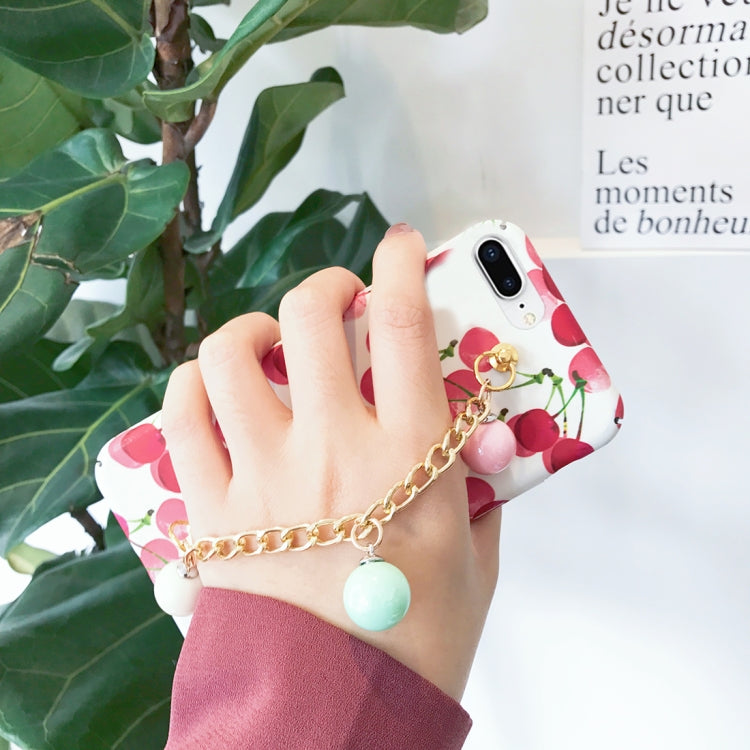 For iPhone 8 Plus & 7 Plus IMD Cherry Pattern Protective Back Case Cover with Chain