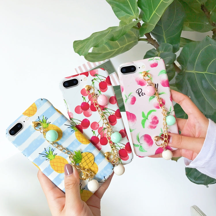 For iPhone 8 Plus & 7 Plus IMD Cherry Pattern Protective Back Case Cover with Chain